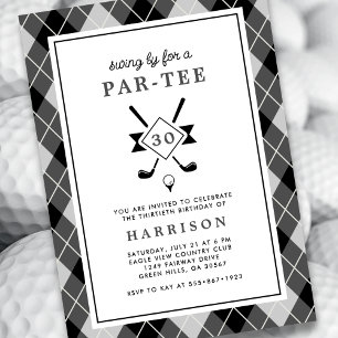 Manar 30års födelsedag Golf Modern Argyle Black Inbjudningar