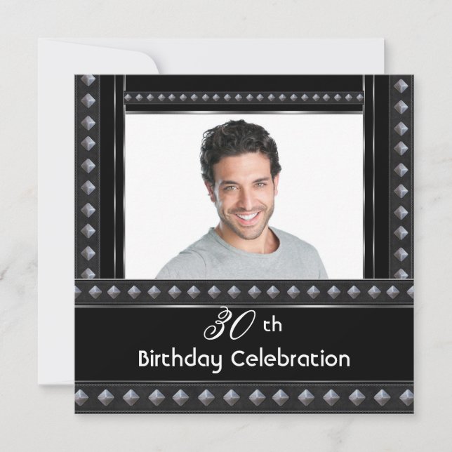 Manar 30års födelsedag Party Svartvit Silver Inbjudningar (Framsida)