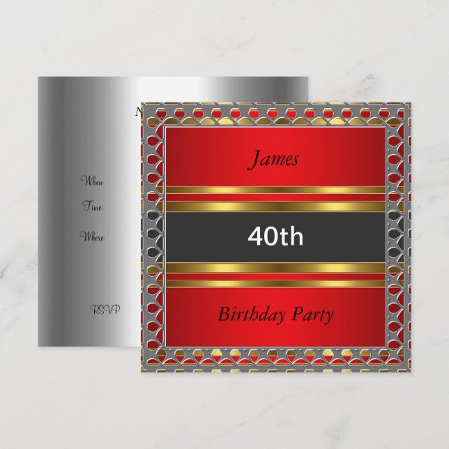 Manar 40:e födelsedag Party Röd inbjudan (Fram/baksida)