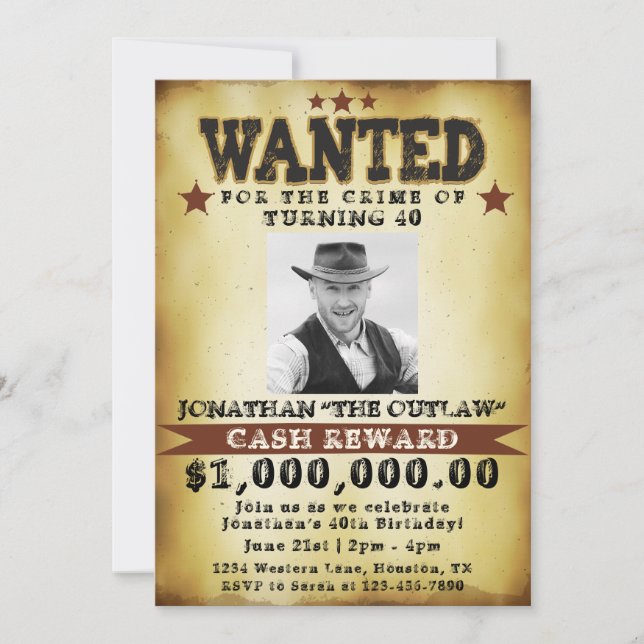 Manar 40:e födelsedagen Cowboyen ville Poster inbj Inbjudningar (Framsida)