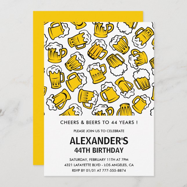 Manar 44-årsdagen av inbjudningar till Cheers och  (Fram/baksida)