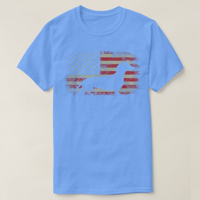 Manar 4 juli Dachshund American Flagga Patriotic T Shirt (Design framsida)