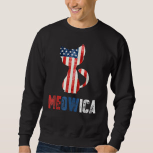 Manar 4 juli Meowica Cat Patriotic American Fl Lång Ärmad Tröja