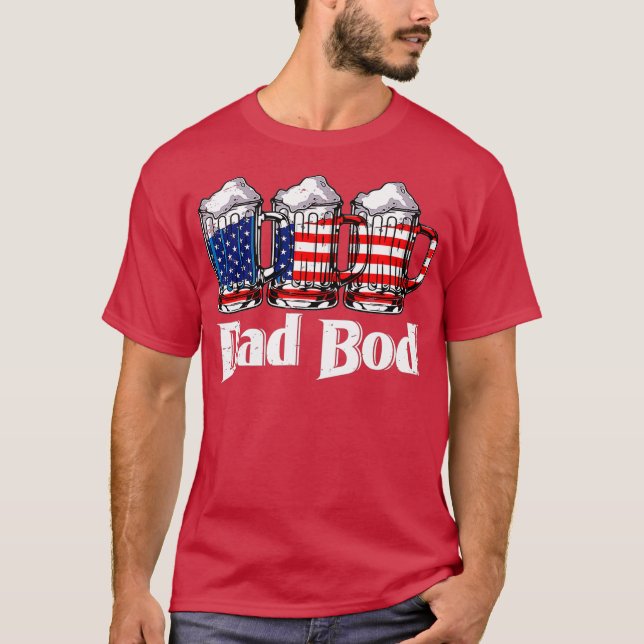 Manar 4 juli Pappa Bod Beer Merica American T Shirt (Framsida)