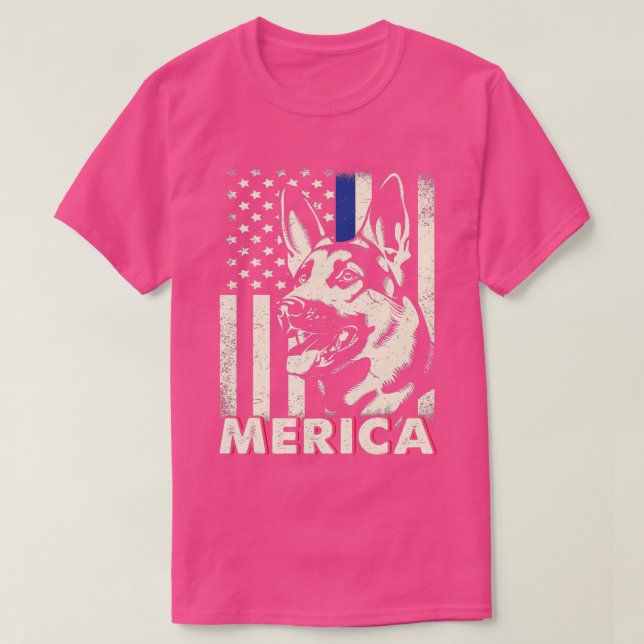 Manar 4 juli Tyska shepherd Hund Merica Ameri T Shirt (Design framsida)