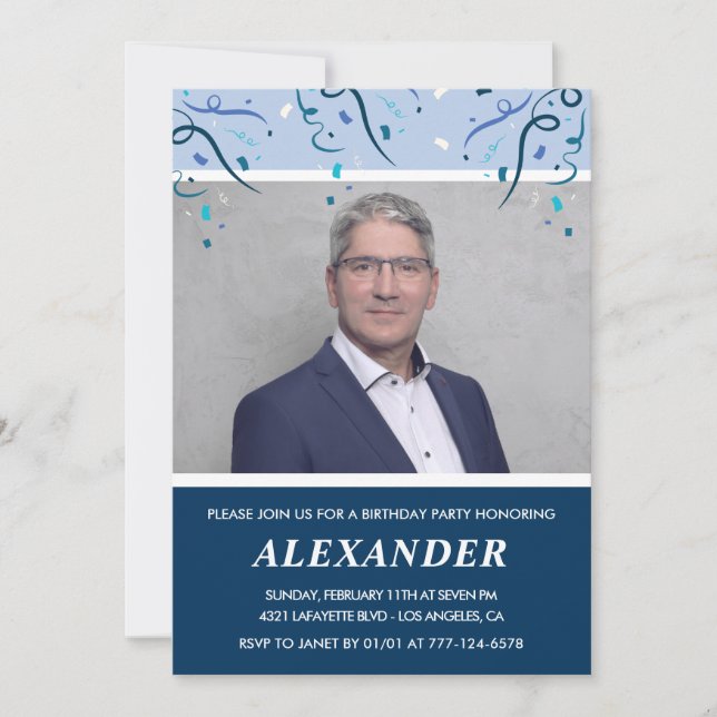 Manar 50-årsinbjudningar Photo Navy Blue Inbjudningar (Framsida)