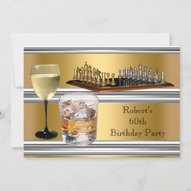 Manar, 60:e Födelsedagsfesten, Chess Set Drinks Gu Inbjudningar (Framsida)
