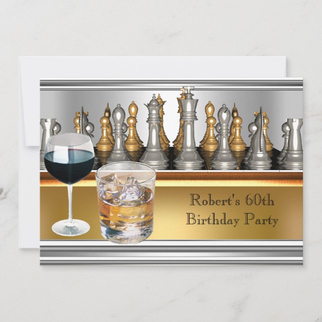 Manar 60:e Födelsedagsfesten Chess Set Metall Scot Inbjudningar (Framsida)