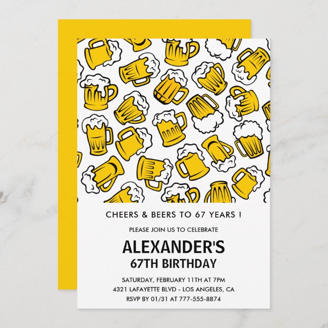 Manar 67-årsinbjudningar Cheers och Öl Inbjudningar (Fram/baksida)