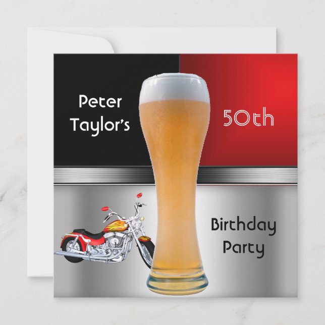 Manar 70:e Födelsedagsfesten Röda Beer-motorcykel Inbjudningar (Framsida)