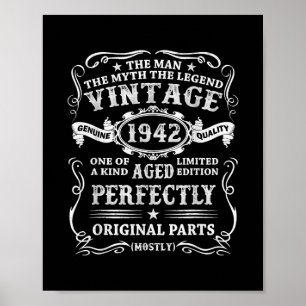 Manar 80 års Vintage för gamla gåvor 1942 Man Myth Poster