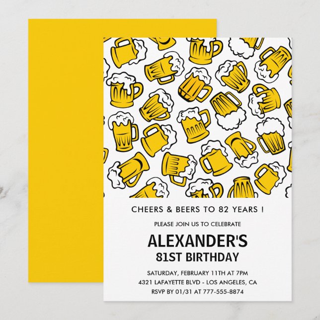 Manar 82:a födelsedagsinbjudan Cheers och Öl Inbjudningar (Fram/baksida)
