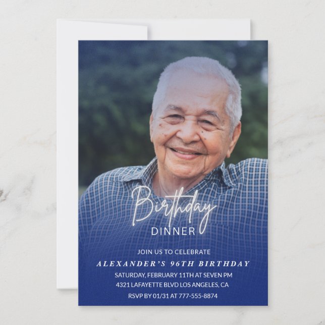 Manar - 96-årsdagen för fotomarinblått foto inbjudningar (Framsida)