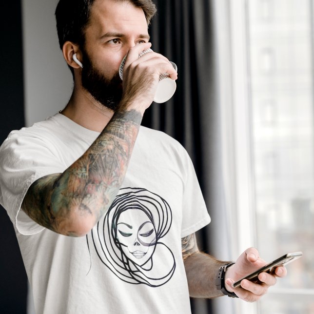 Manar Abstrakt Line Art Siren Hair Swirl Skull T Shirt (Skapare uppladdad)