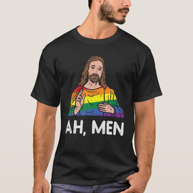 Manar Ah Manar Rainbow Gay Jesus Christian LGBT Pr T Shirt (Framsida)