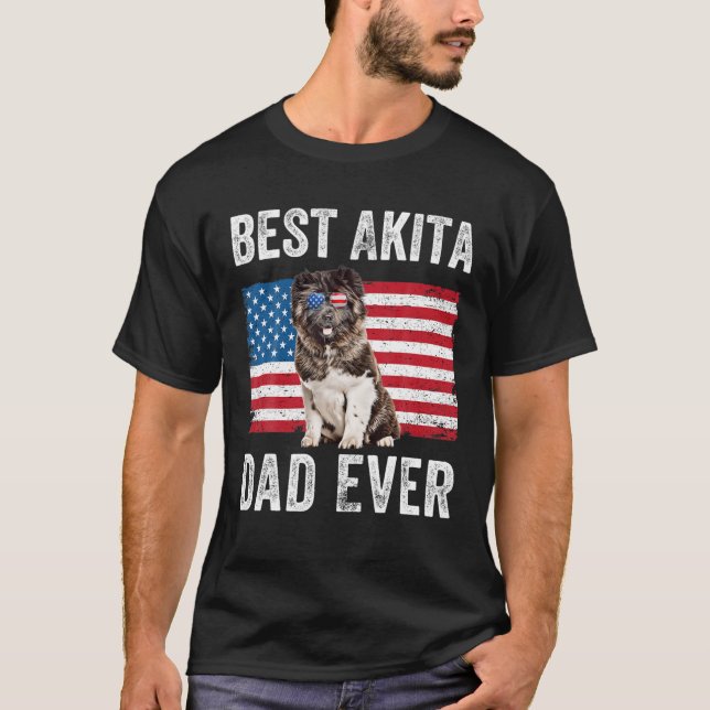 Manar Akita Pappa American Flagga American Akita H T Shirt (Framsida)