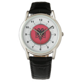Manar Albanien Fla Krona Black Leather Strap Watch Armbandsur