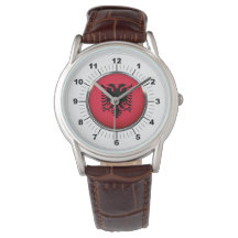 Manar Albanien Flagga Classic Brown Leather Watch
