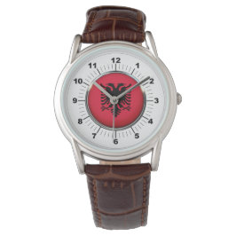Manar Albanien Flagga Classic Brown Leather Watch Armbandsur
