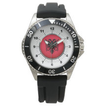 Manar Albanien Flagga Krona Black Rubber Strap Wat