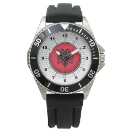 Manar Albanien Flagga Krona Black Rubber Strap Wat Armbandsur