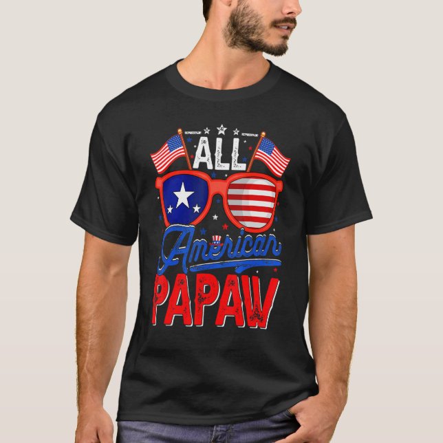 Manar all amerikansk papaw 4 juli USA flagga Sungl T Shirt (Framsida)