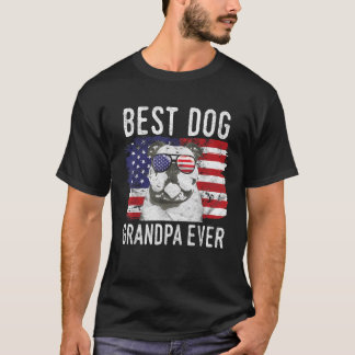 Manar American Flagga Best Hund Grandpa All Bulldo T Shirt