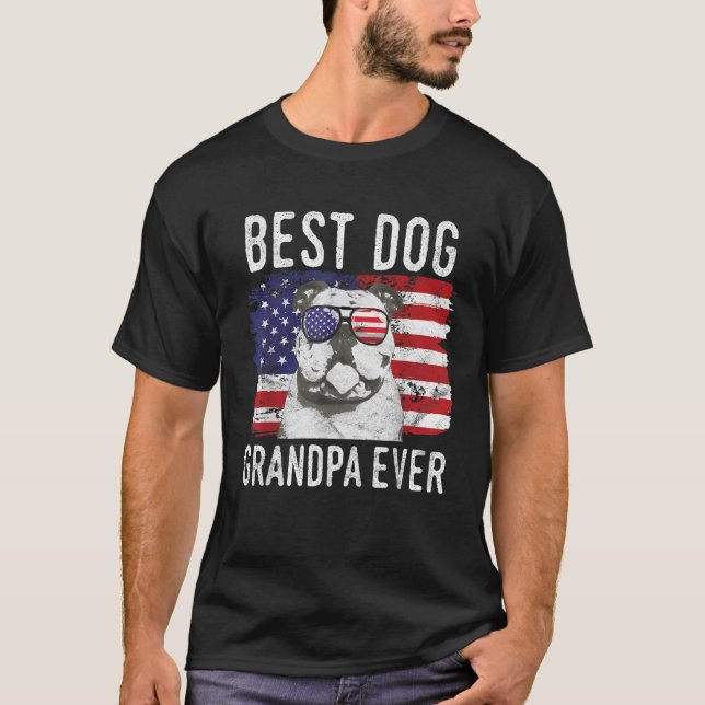 Manar American Flagga Best Hund Grandpa All Bulldo T Shirt (Framsida)