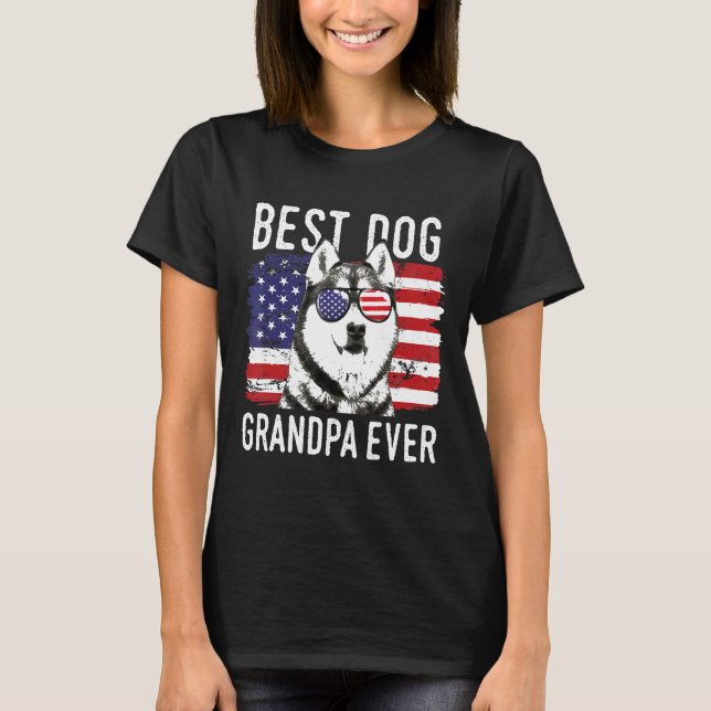 Manar American Flagga Best Hund Grandpa All Siberi T Shirt (Framsida)