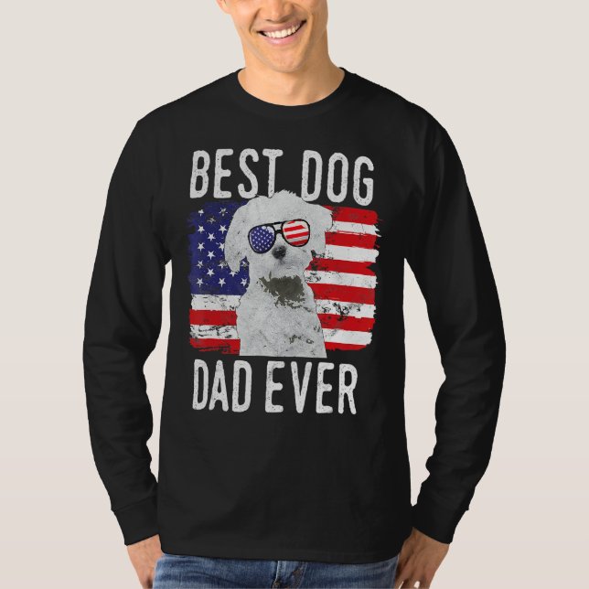 Manar American Flagga Best Hund Pappa Unmalese USA T Shirt (Framsida)