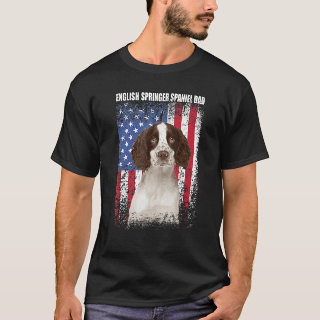 Manar American Flagga English Springer Spain Pappa T Shirt (Framsida)