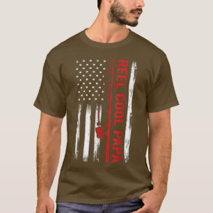 Manar American Flagga Fishing Reel Coola Pappa Far T Shirt