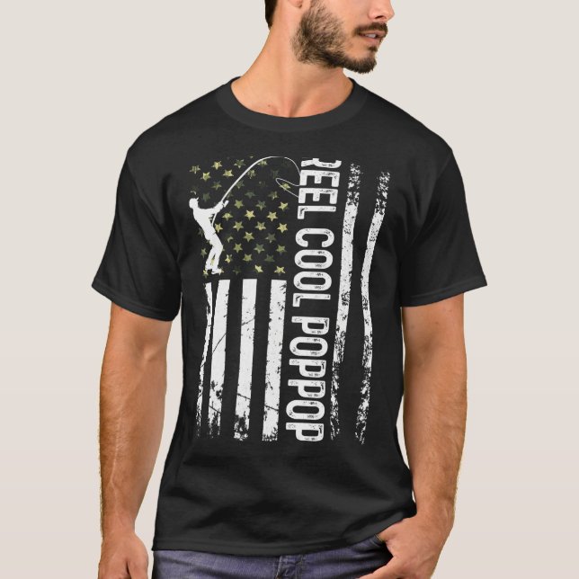 Manar American Flagga Reel Coola Poppop för pappa  T Shirt (Framsida)