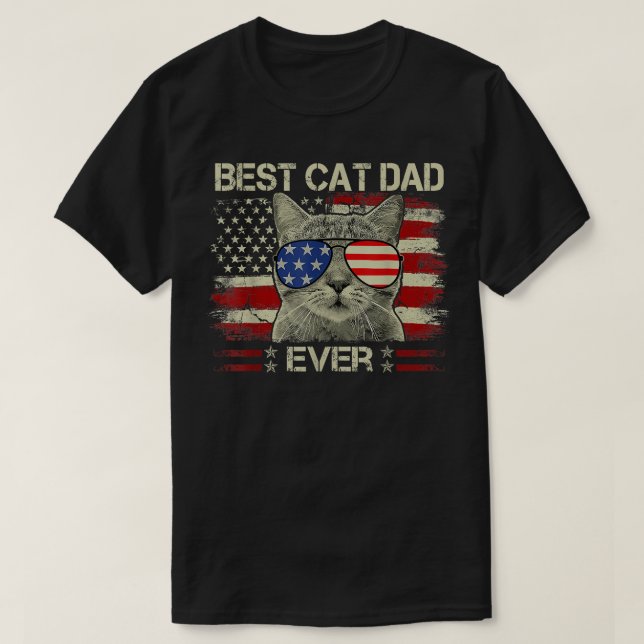 Manar Amerikanska Flagga Best Cat Pappa någonsin F T Shirt (Design framsida)