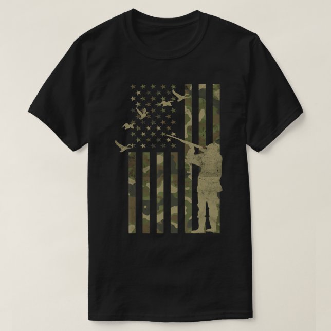 Manar Anka Hunter American Flagga Camo Anka Huntin T Shirt (Design framsida)