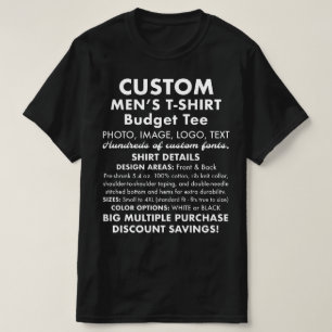 Manar Anpassningsbar Personlig Budget Black T-Shir T Shirt