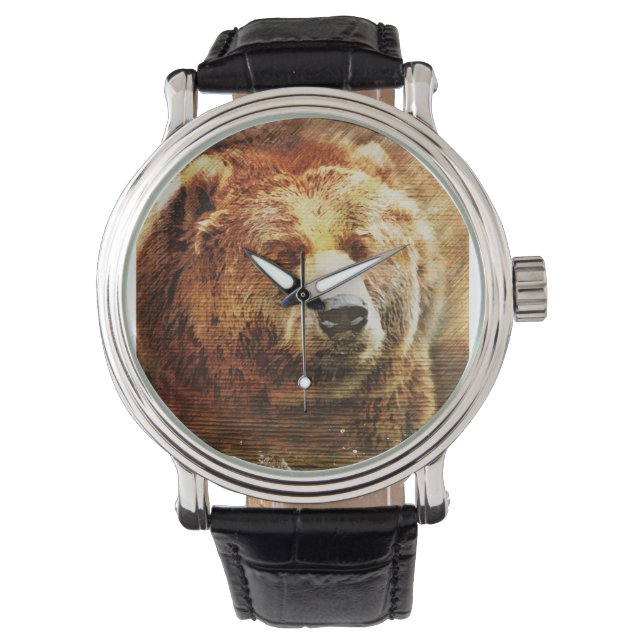 Manar Anpassningsbar Watch med Grizzly Bear Illust Armbandsur (Framsida)