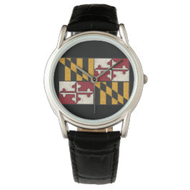 Manar Antique Maryland Flagga Watch/Black Armbandsur