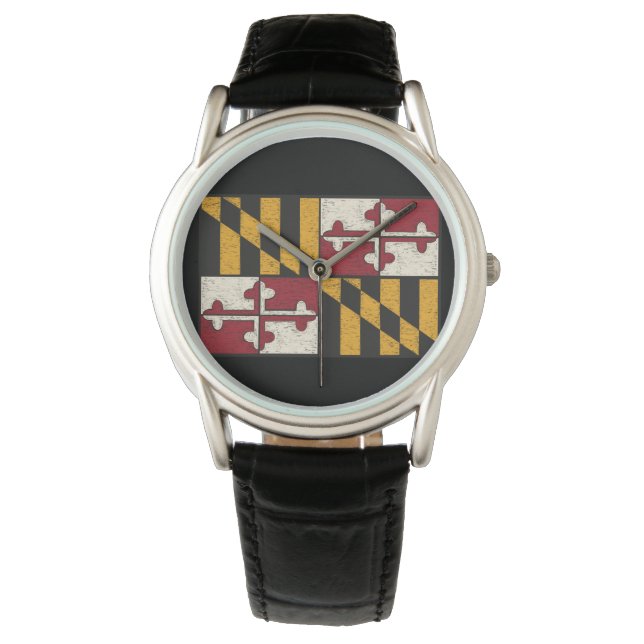 Manar Antique Maryland Flagga Watch/Black Armbandsur (Framsida)