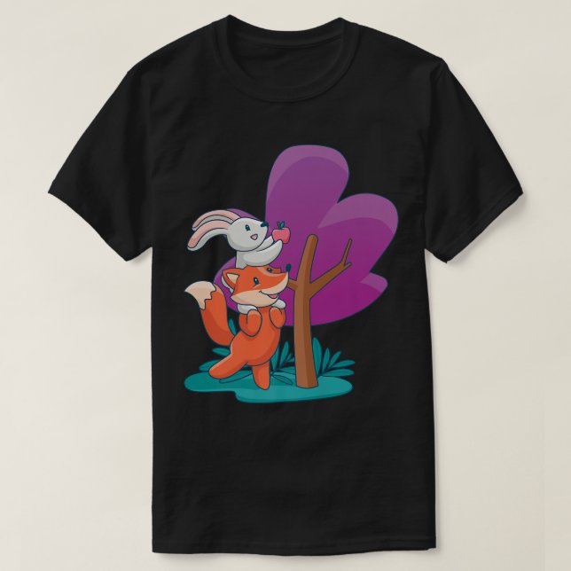 Manar är en söt fo och en bunny som plockar ett äp t shirt (Design framsida)