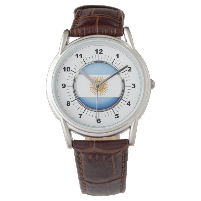 Manar Argentina Flagga Classic Brown Leather Watch Armbandsur (Framsida)