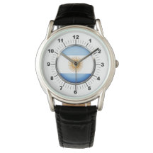 Manar Argentina Flagga Krona Black Leather Watch