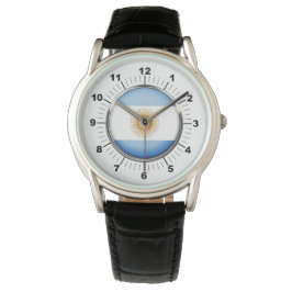 Manar Argentina Flagga Krona Black Leather Watch Armbandsur