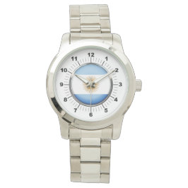 Manar Argentina Flagga Oversized Silver Watch Armbandsur