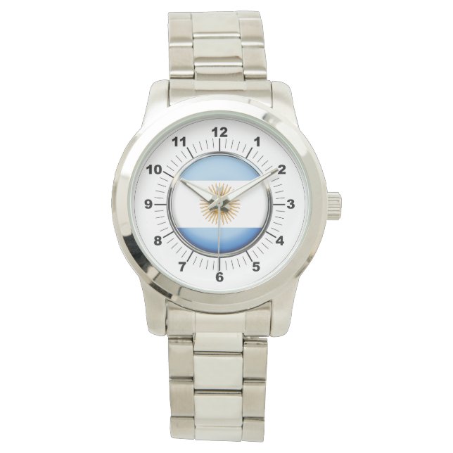Manar Argentina Flagga Oversized Silver Watch Armbandsur (Framsida)