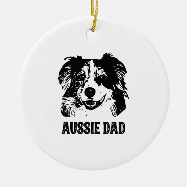 Manar Aussie Pappa - Australian shepherd Hund Papp Julgransprydnad Keramik (Framsidan)