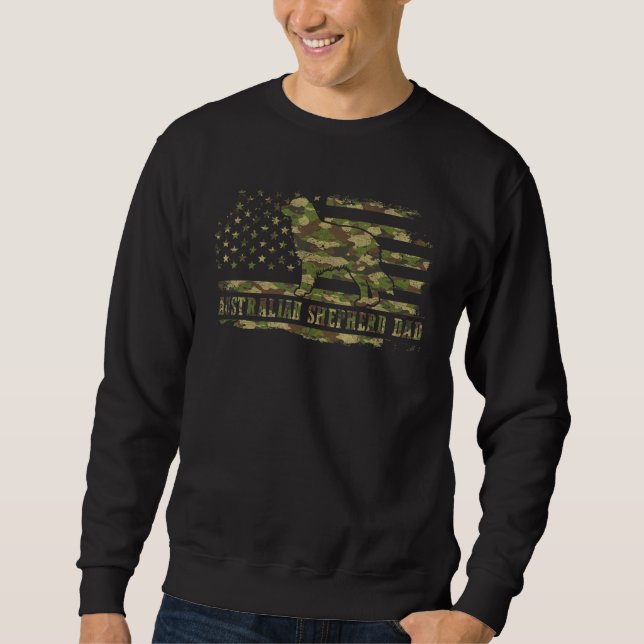 Manar Australian shepherd Pappa Camo American Flag Lång Ärmad Tröja (Framsida)