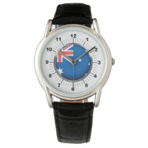 Manar Australien Flagga Black Leather Strap Watch