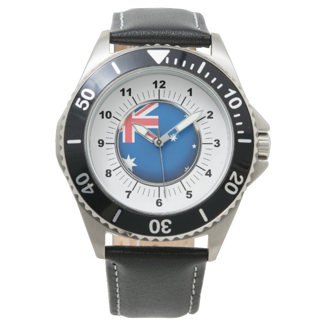 Manar Australien Flagga Black Leather Strap Watch Armbandsur (Framsida)
