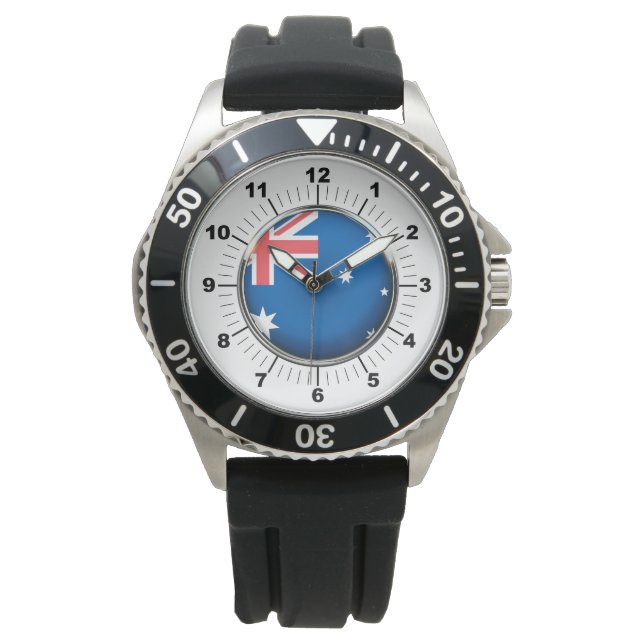 Manar Australien Flagga Black Rubber Strap Watch Armbandsur (Framsida)